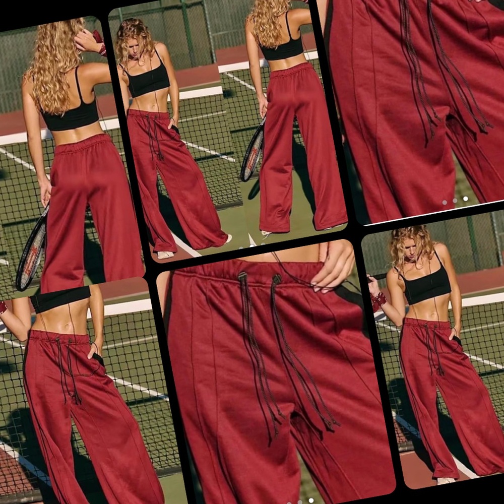 FP Movement by Free People Wide-Leg Track Pants in Burgundy